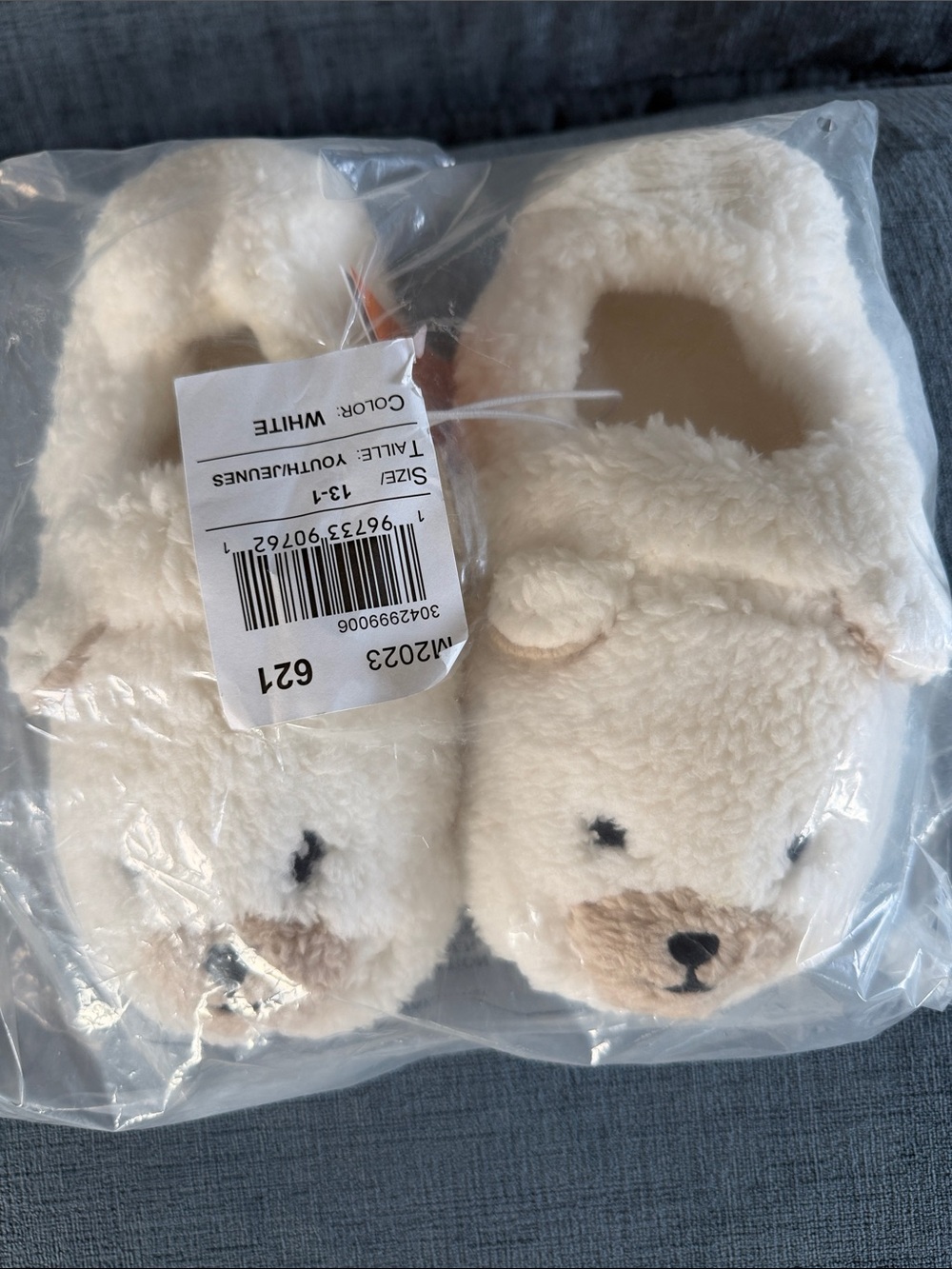 Gymboree White Plush Bear Kids Slippers